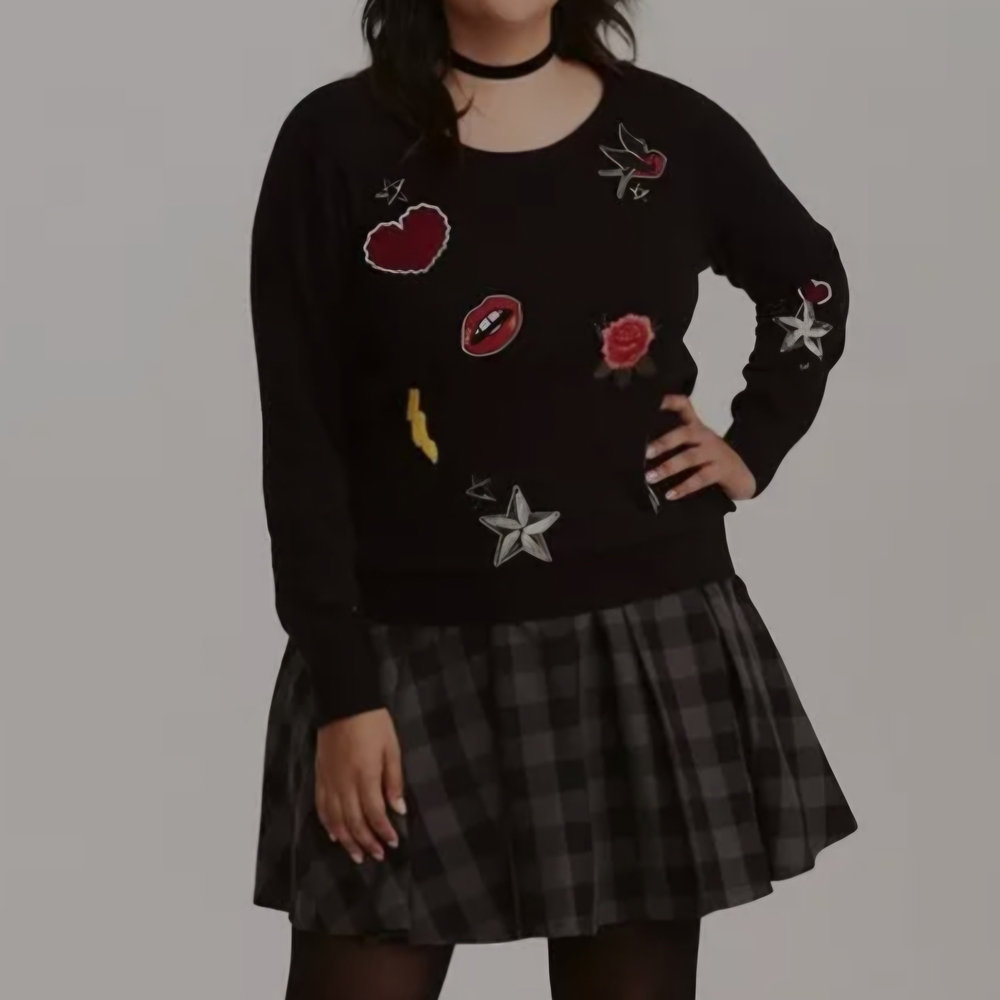 Torrid Black Embellished Patches Pullover Sweater Size 5X - Picture 1 of 4